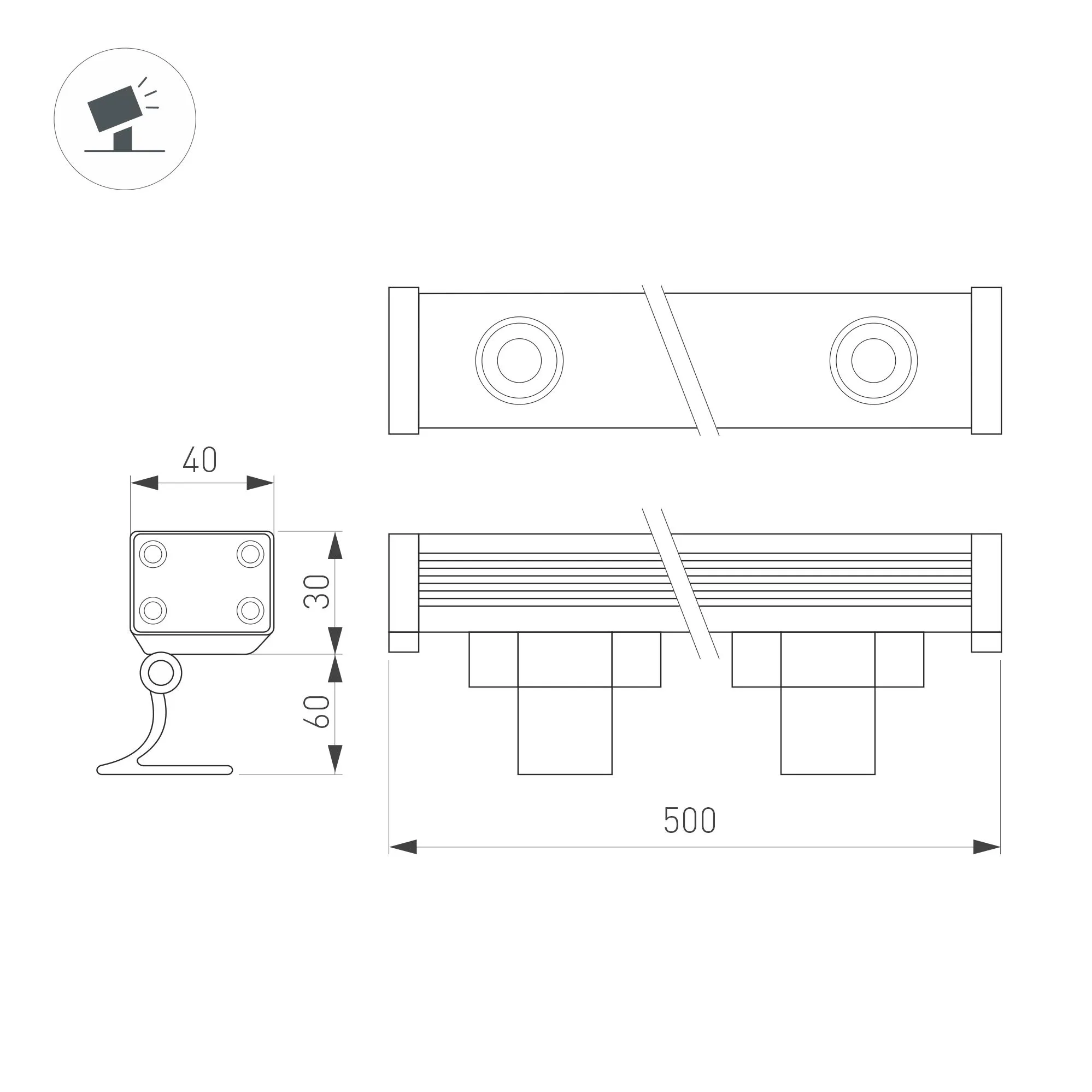 Линейный прожектор AR-LINE-500-9W Day4000 (GR, 15 deg, 230V) (Arlight, IP65 Металл, 3 года) - Изображение