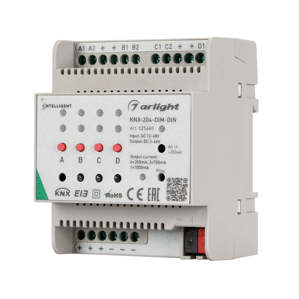 INTELLIGENT ARLIGHT Диммер KNX-204-DIM-DIN (12-48V, 8x0.35/4x0.7/2x1A) (IARL, IP20 Пластик, 2 года) - Изображение