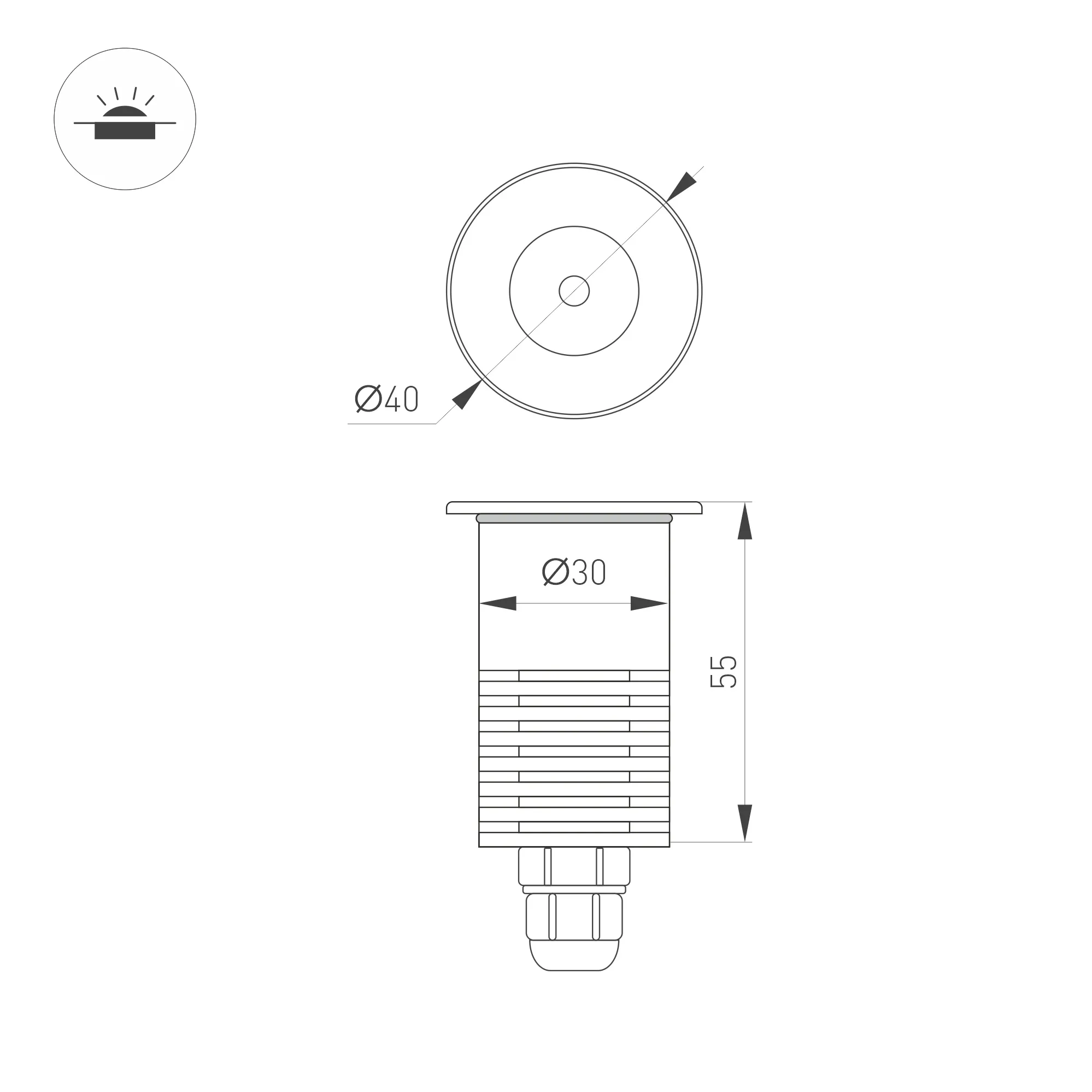 Светильник ART-GROUND-R40-3W Warm3000 (SL, 36 deg, 24V) (Arlight, IP67 Металл, 3 года) - Изображение