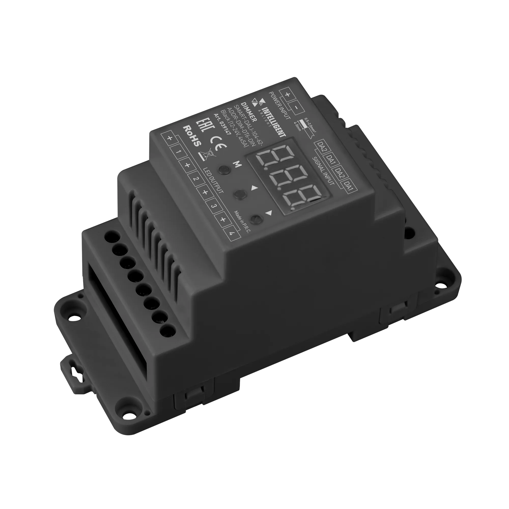 INTELLIGENT ARLIGHT Диммер SMART-DALI-104-62-ADDR-DIM-DT6-DIN Black (12-24V, 4x5A) (IARL, IP20 Пластик, 5 лет) - Изображение