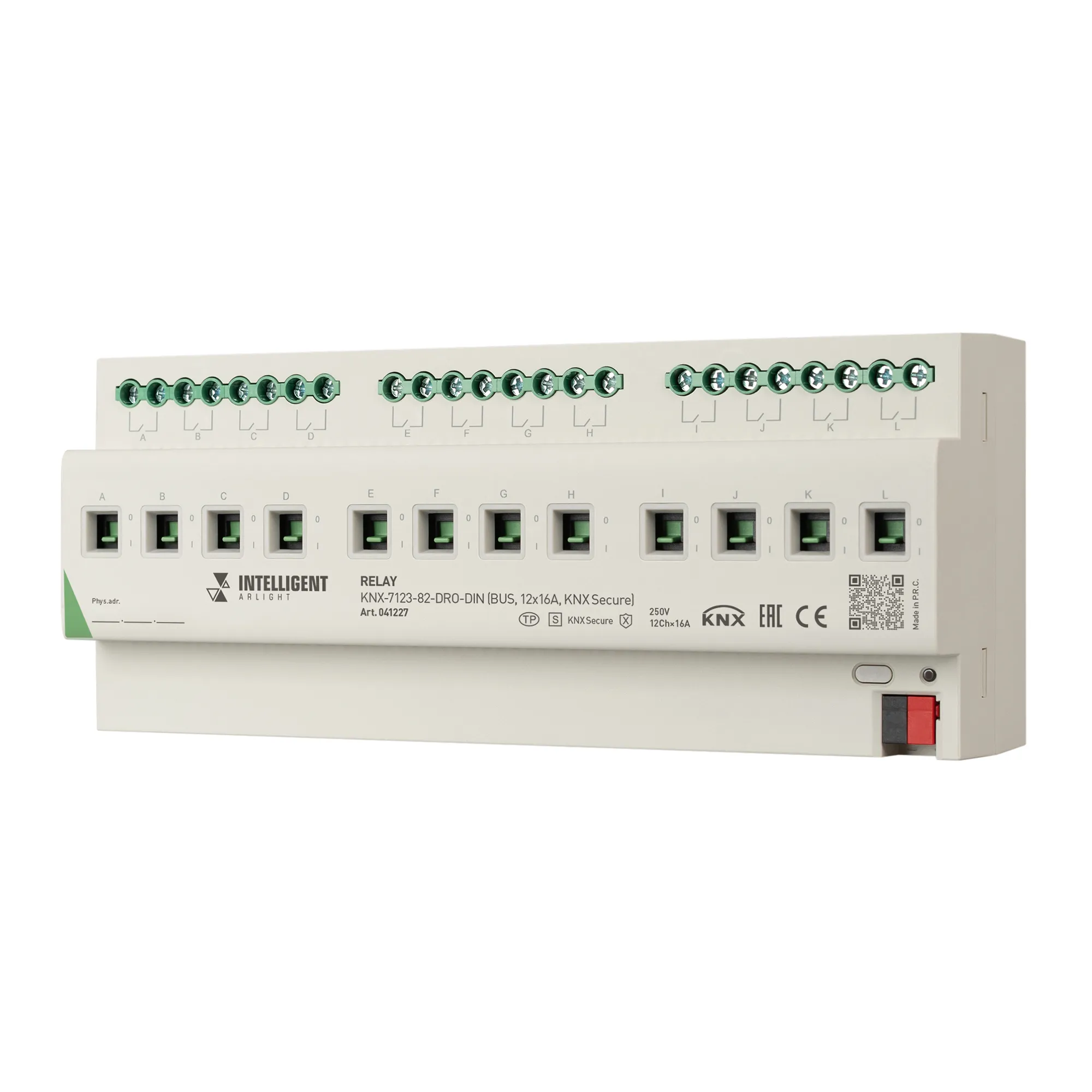 INTELLIGENT ARLIGHT Релейный модуль KNX-7123-82-DRO-DIN (BUS, 12x16A, KNX Secure) (IARL, IP20 Пластик, 2 года) - Изображение