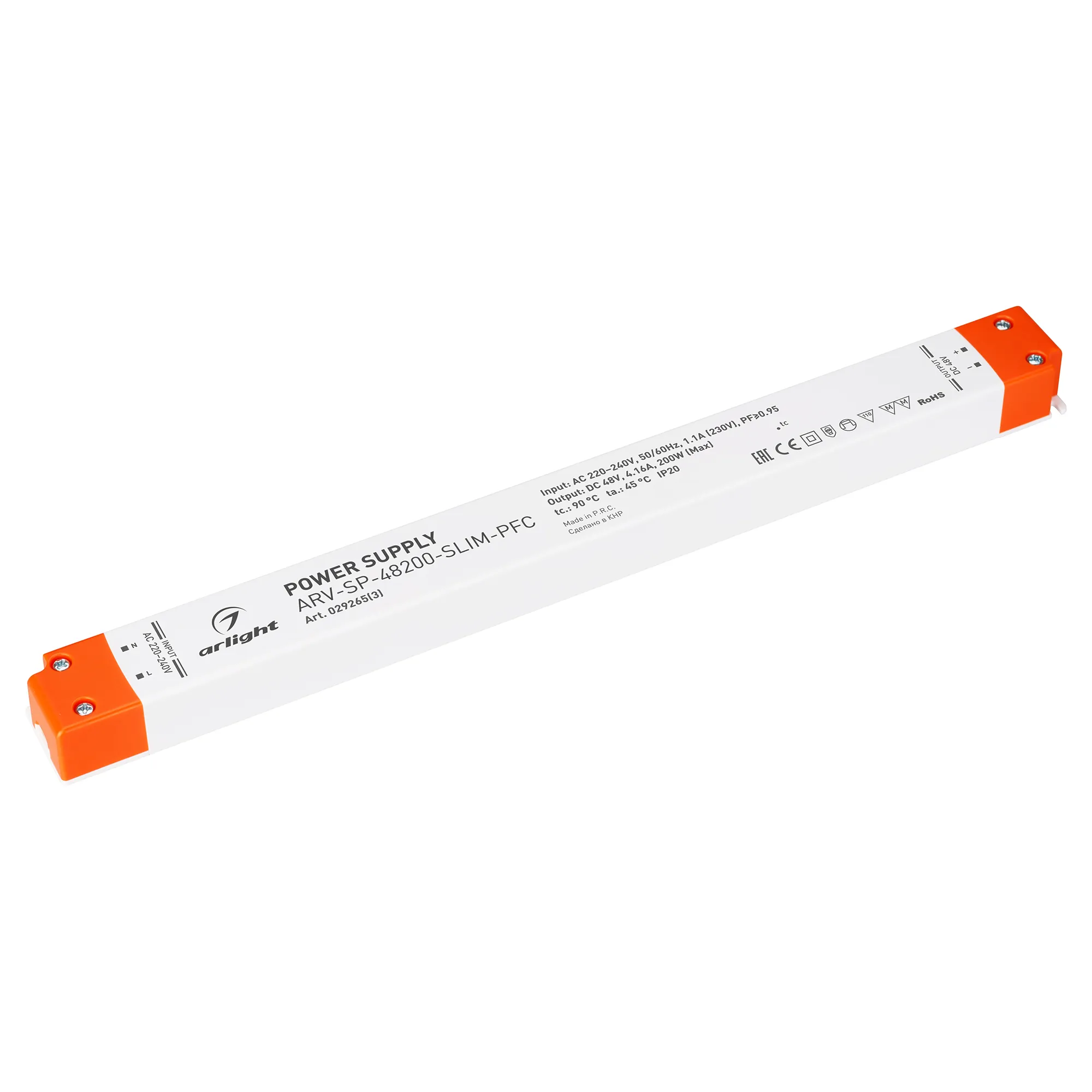 Блок питания ARV-SP-48200-SLIM-PFC (48V, 4.16A, 200W) (Arlight, IP20 Пластик, 5 лет) - Изображение