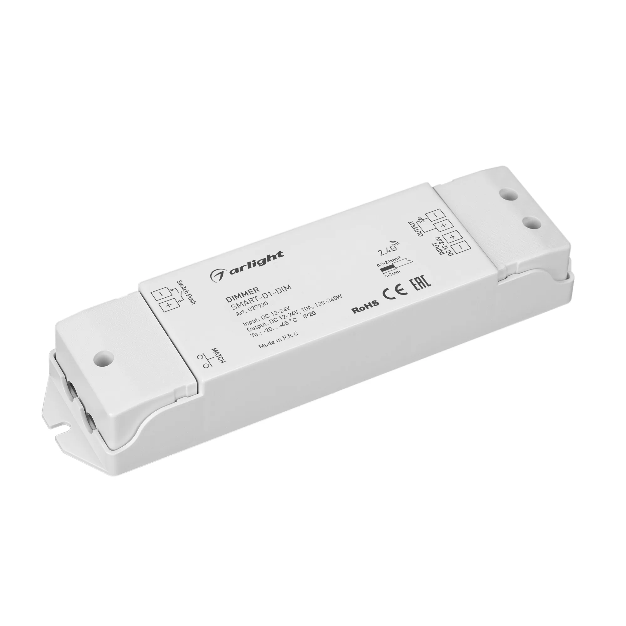 Диммер SMART-D1-DIM (12-24V, 1x10A, 2.4G) (Arlight, IP20 Пластик, 5 лет) - Изображение