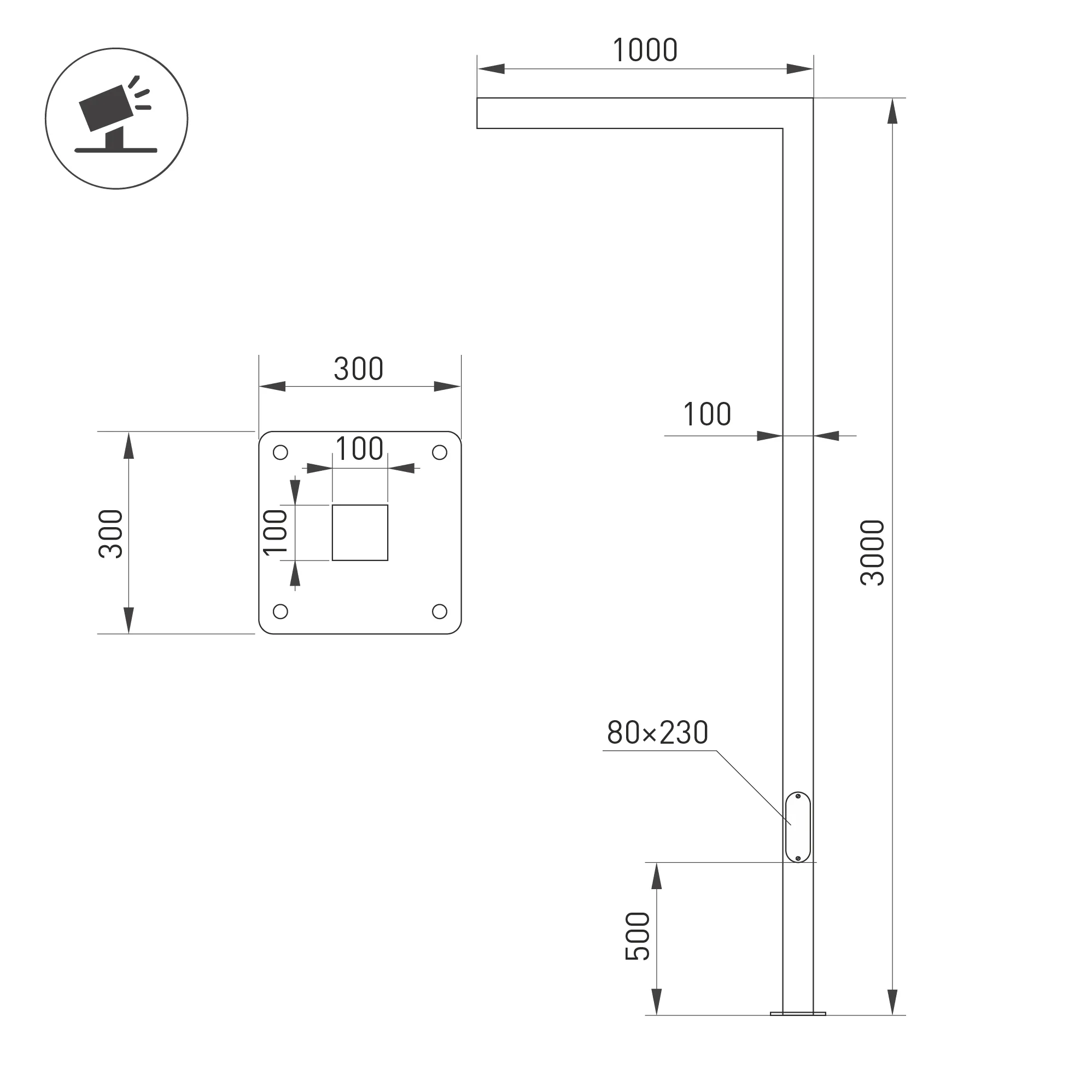 Опора OXOR-STER-G-1000x100x100-L3000-26W Warm3000 (BK, 230V) IP65 (Arlight, Сталь) - Изображение