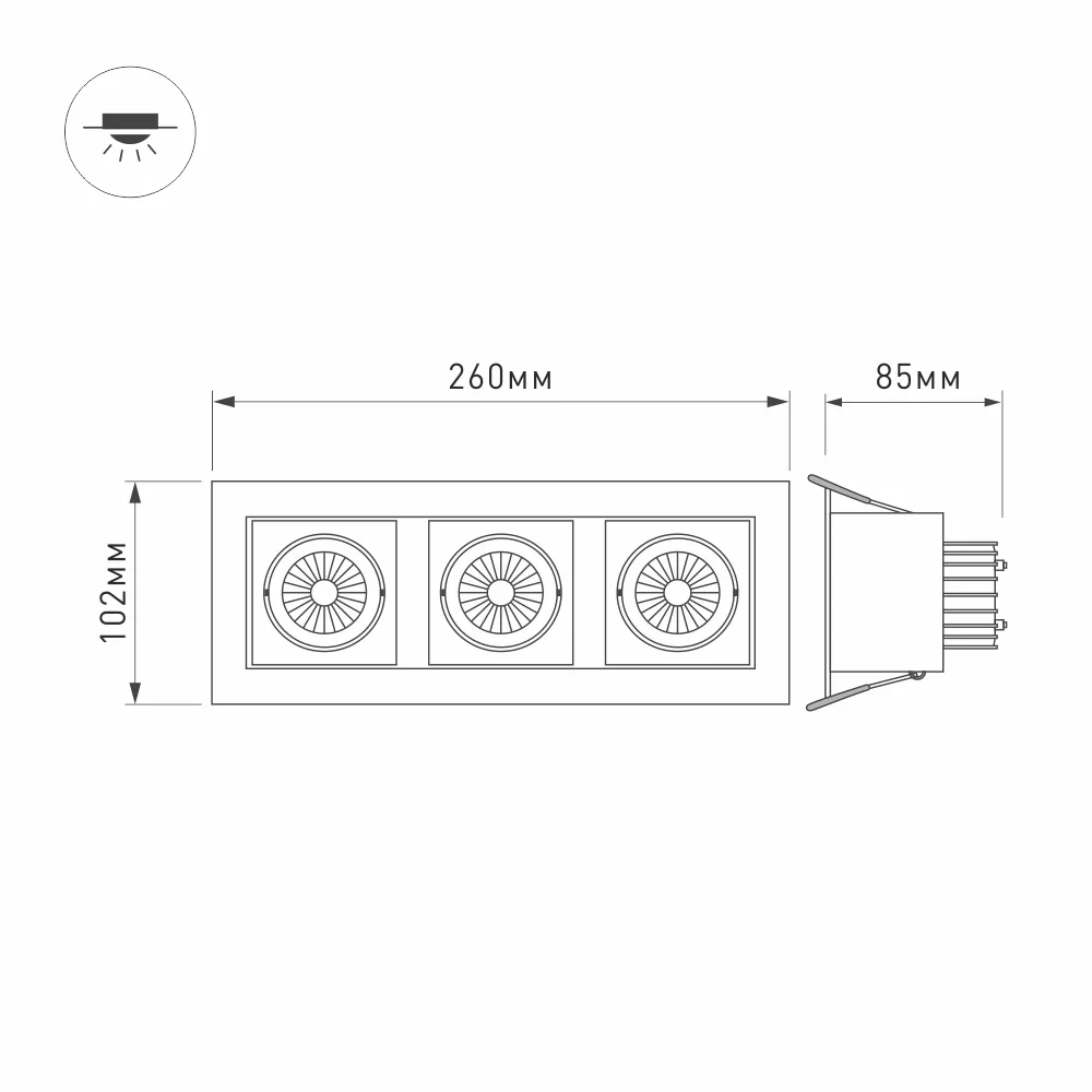 Светильник CL-KARDAN-S260x102-3x9W Warm (WH, 38 deg) (Arlight, IP20 Металл, 3 года) - Изображение