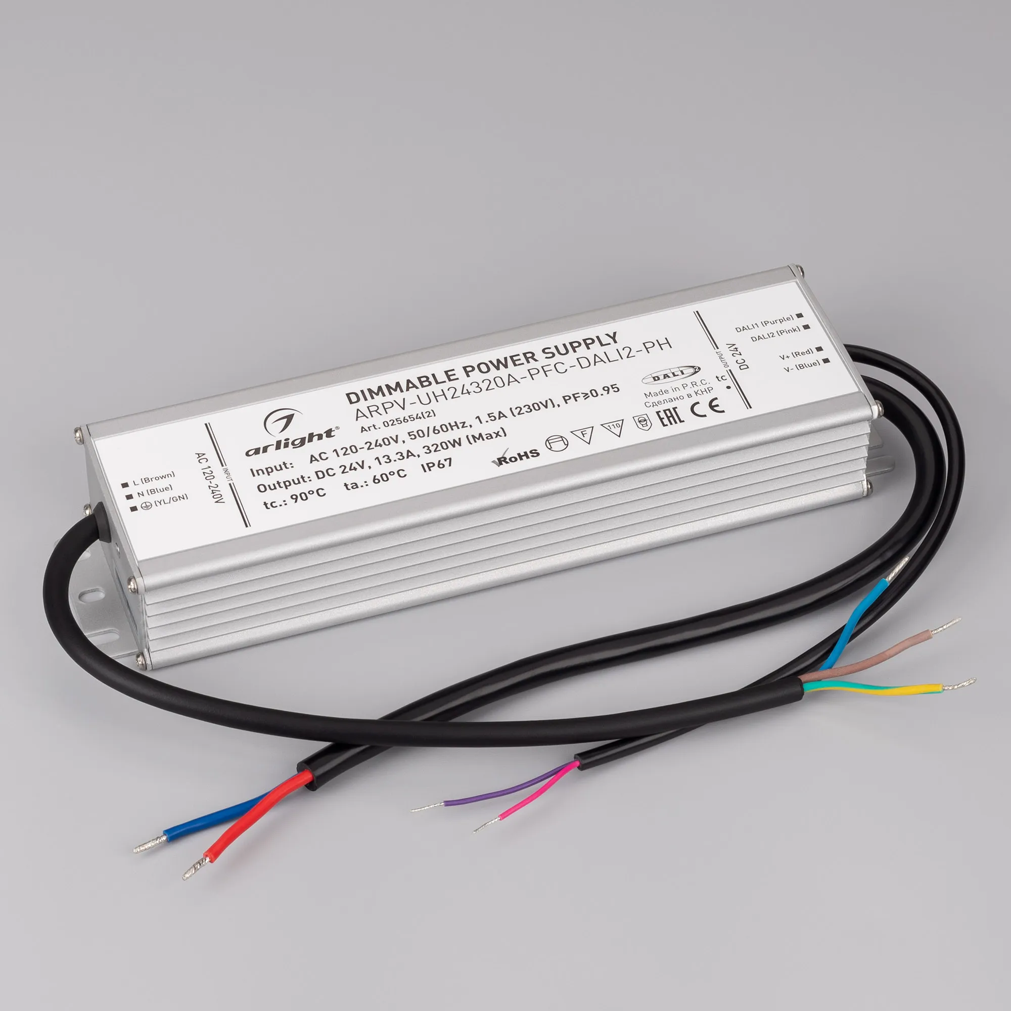 Блок питания ARPV-UH24320A-PFC-DALI2-PH (24V, 13.3A, 320W) (Arlight, IP67 Металл, 7 лет) - Изображение