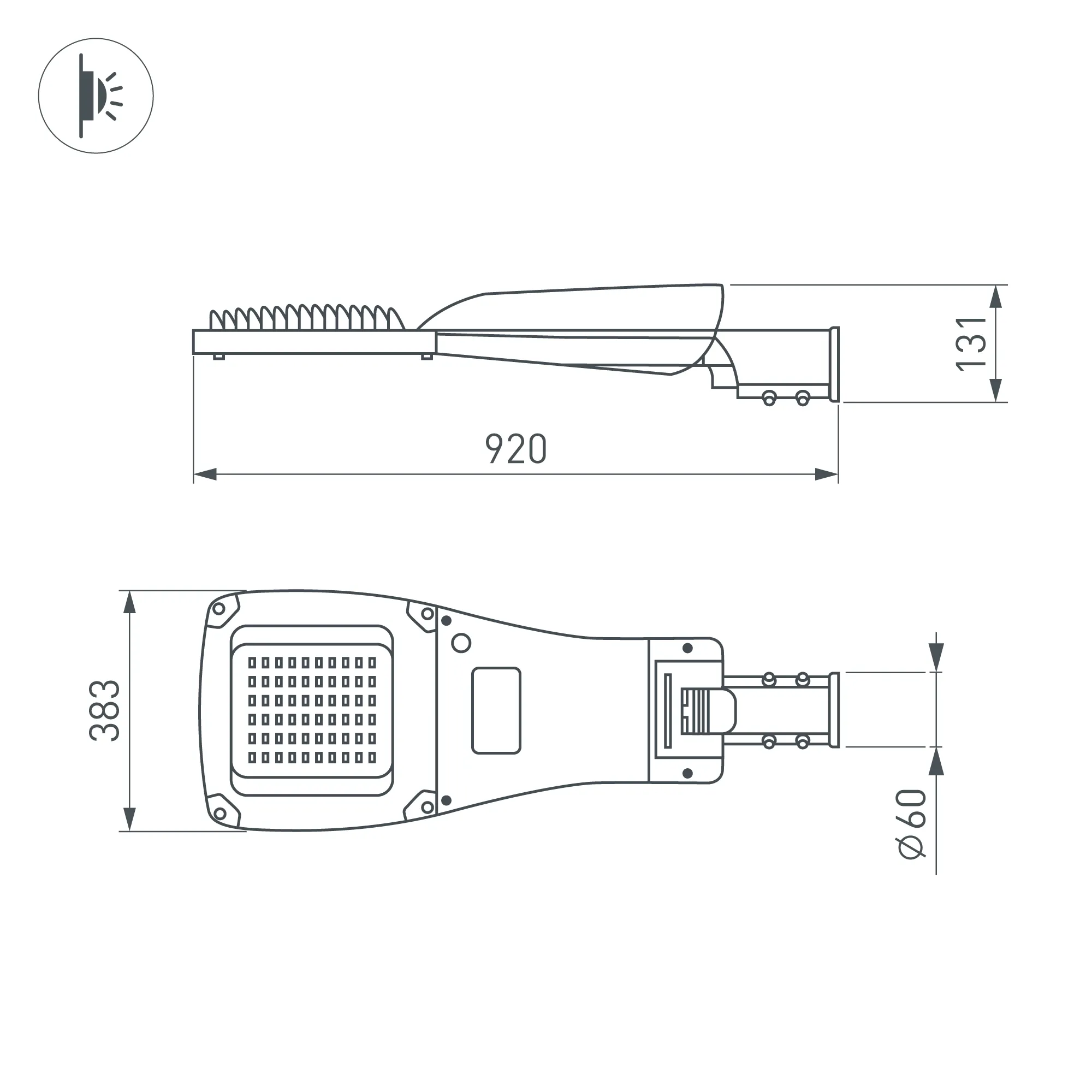 Светильник OXOR-GRES-920х383-240W Day4000 (GR, 150x80 deg, 230V) IP66 (Arlight, -) - Изображение