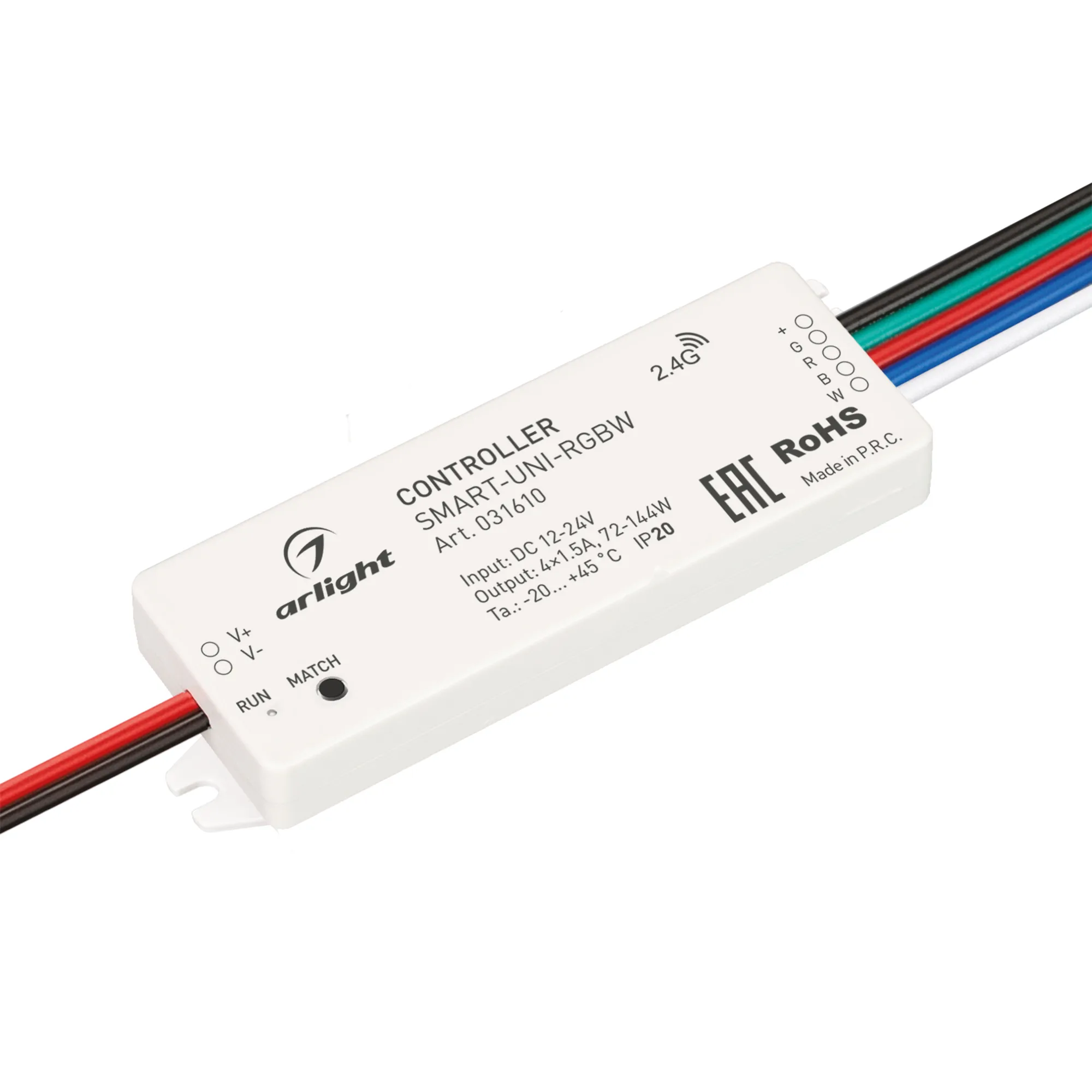 Контроллер SMART-UNI-RGBW (12-24V, 4x1.5A, 2.4G) (Arlight, IP20 Пластик, 5 лет) - Изображение