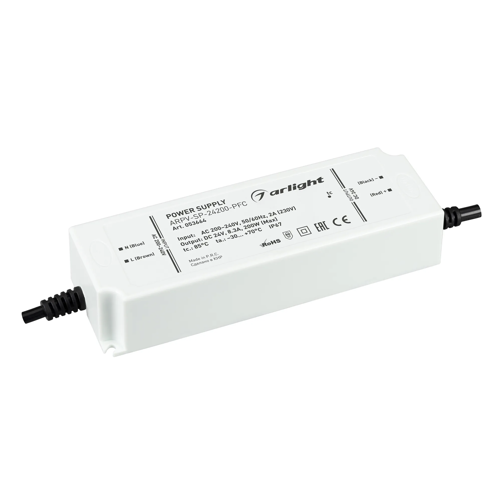 Блок питания ARPV-SP-24200-PFC (24V, 8.3A, 200W) (Arlight, IP67 Пластик, 5 лет) - Изображение