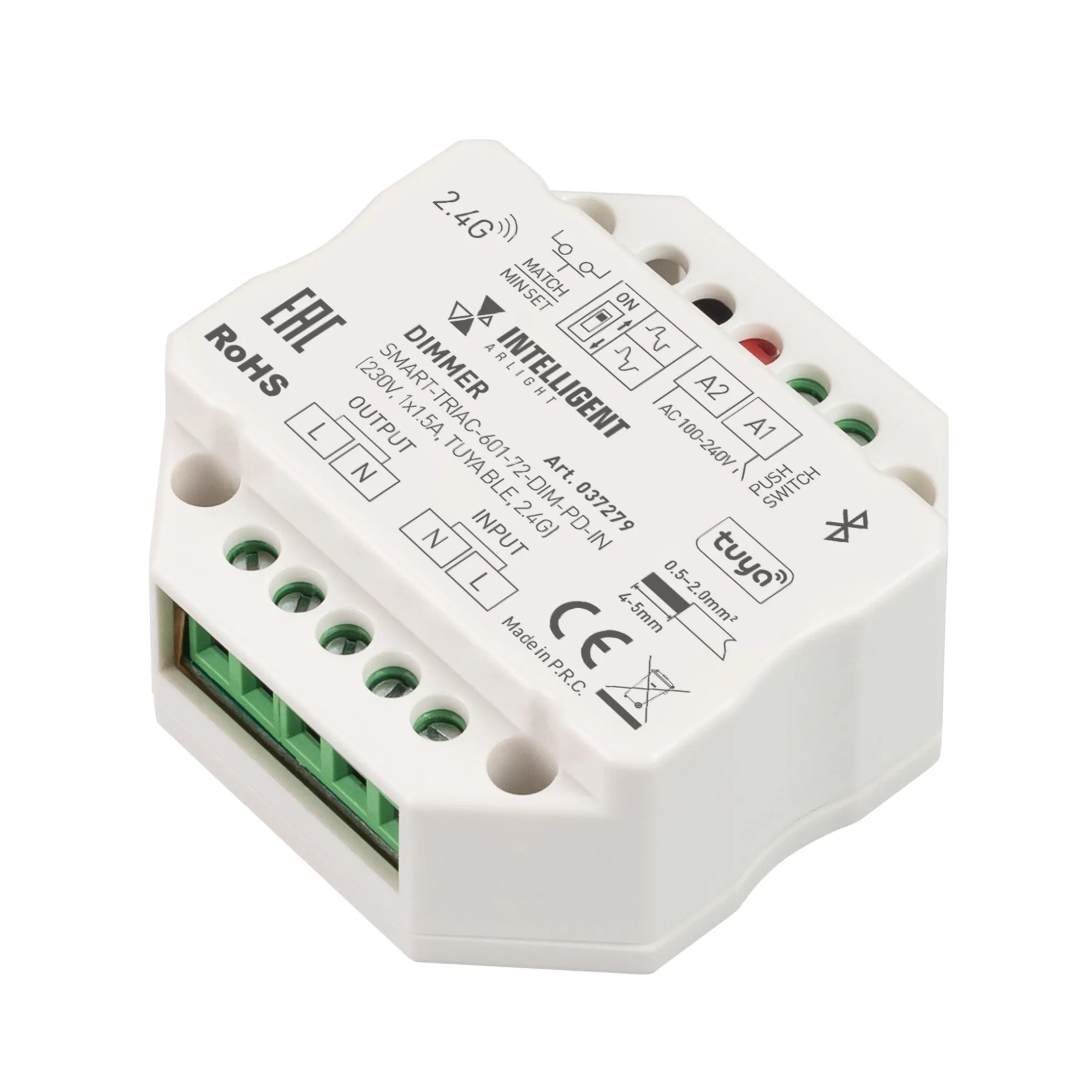 INTELLIGENT ARLIGHT Диммер SMART-TRIAC-601-72-DIM-PD-IN (230V, 1x1.5A, TUYA BLE, 2.4G) (IARL, IP20 Пластик, 5 лет) - Изображение