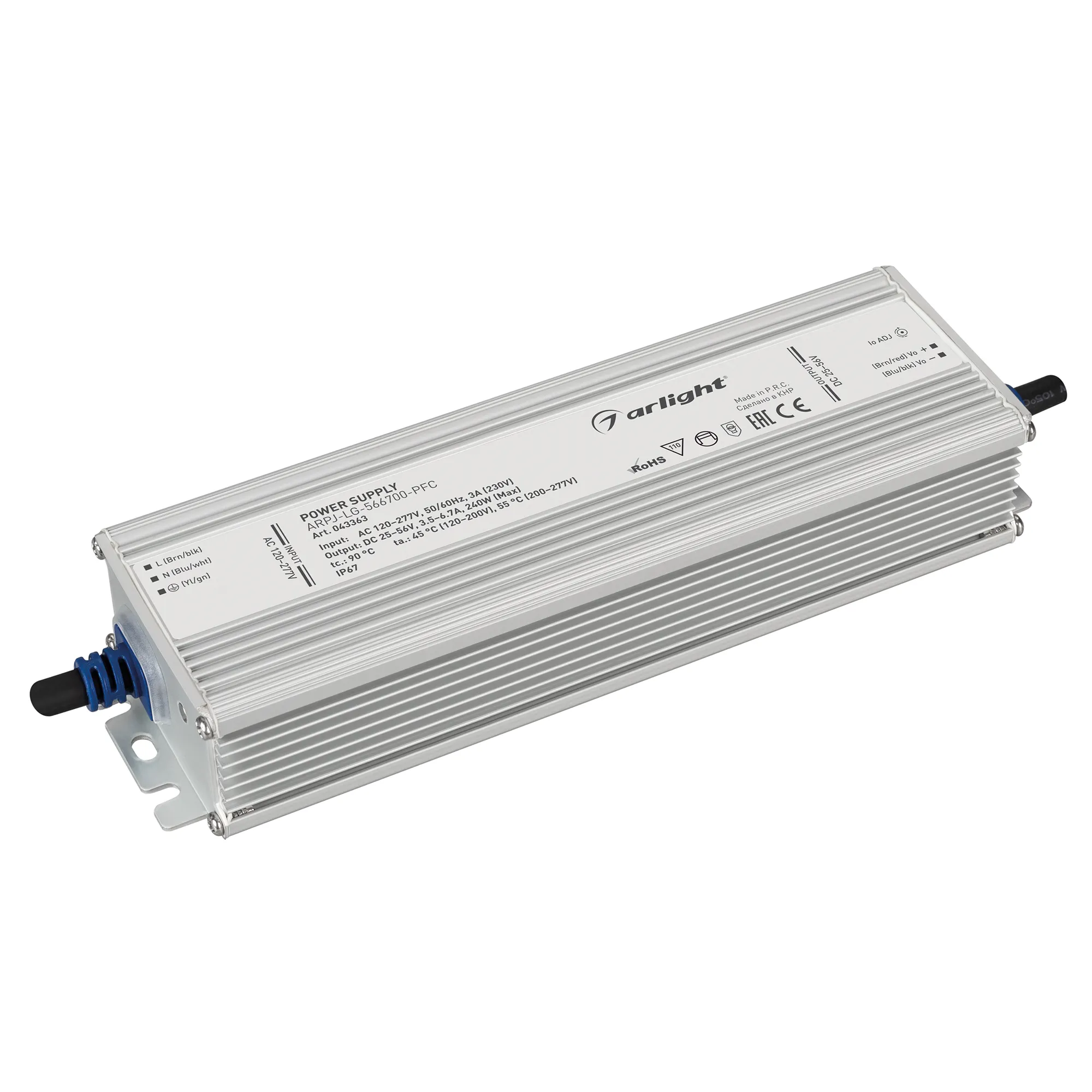 Блок питания ARPJ-LG-566700-PFC (240W, 25-56V, 3.5-6.7A) (Arlight, IP67 Металл, 5 лет) - Изображение
