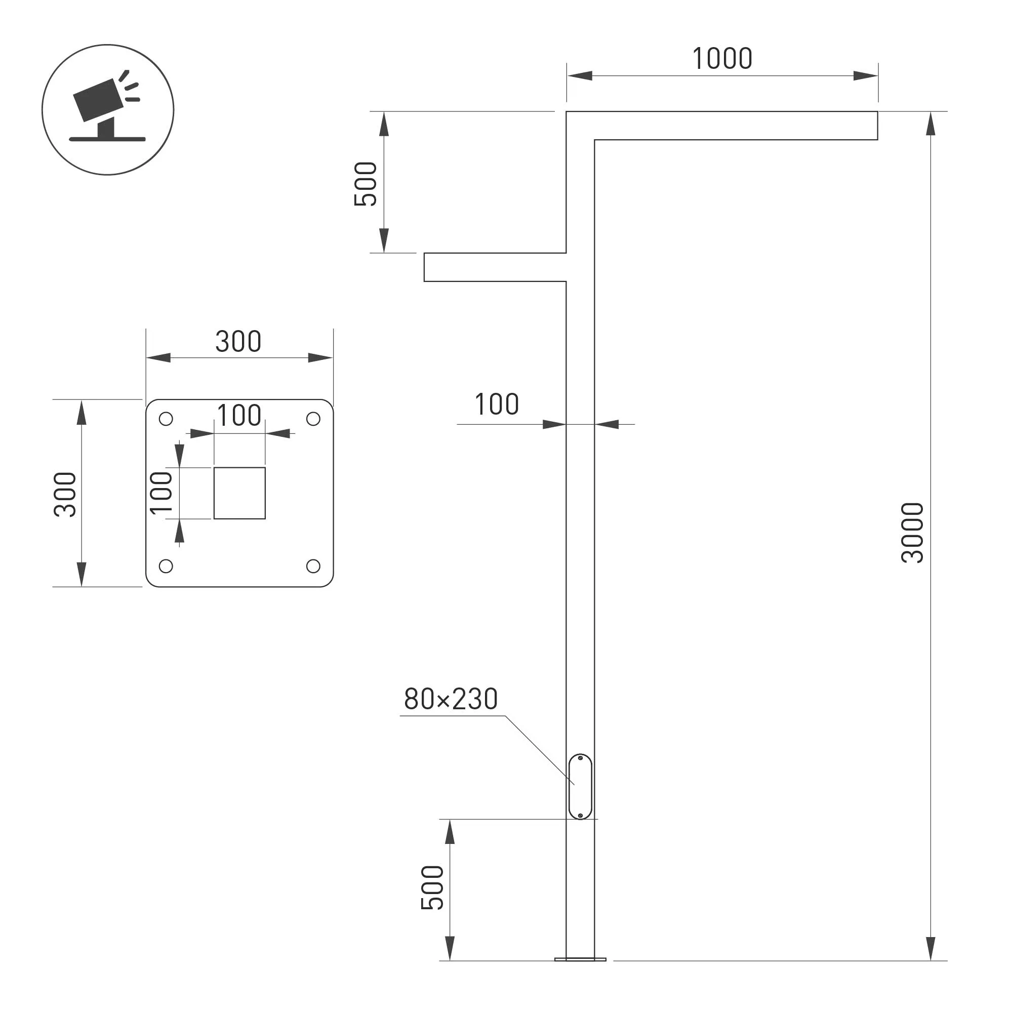 Опора OXOR-STER-Z-1600x100x100-L3000-50W Warm3000 (BK, 230V) IP65 (Arlight, Сталь) - Изображение