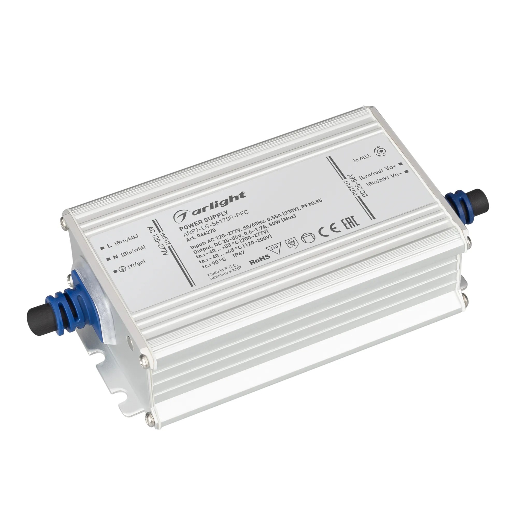 Блок питания ARPJ-LG-561700-PFC (50W, 25-56V, 0.6-1.7A) (Arlight, IP67 Металл, 5 лет) - Изображение