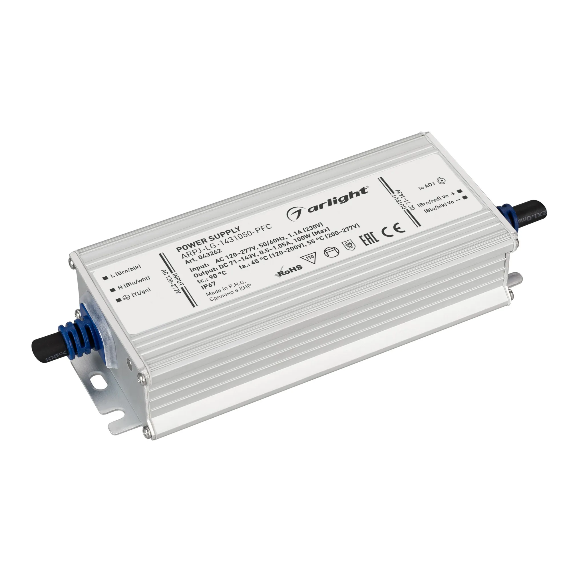 Блок питания ARPJ-LG-1431050-PFC (100W, 71-143V, 0.5-1.05A) (Arlight, IP67 Металл, 5 лет) - Изображение