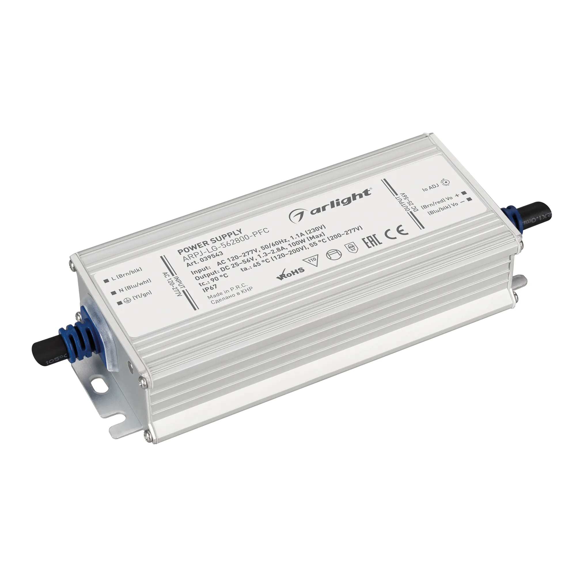 Блок питания ARPJ-LG-562800-PFC (100W, 25-56V, 1.3-2.8A) (Arlight, IP67 Металл, 5 лет) - Изображение