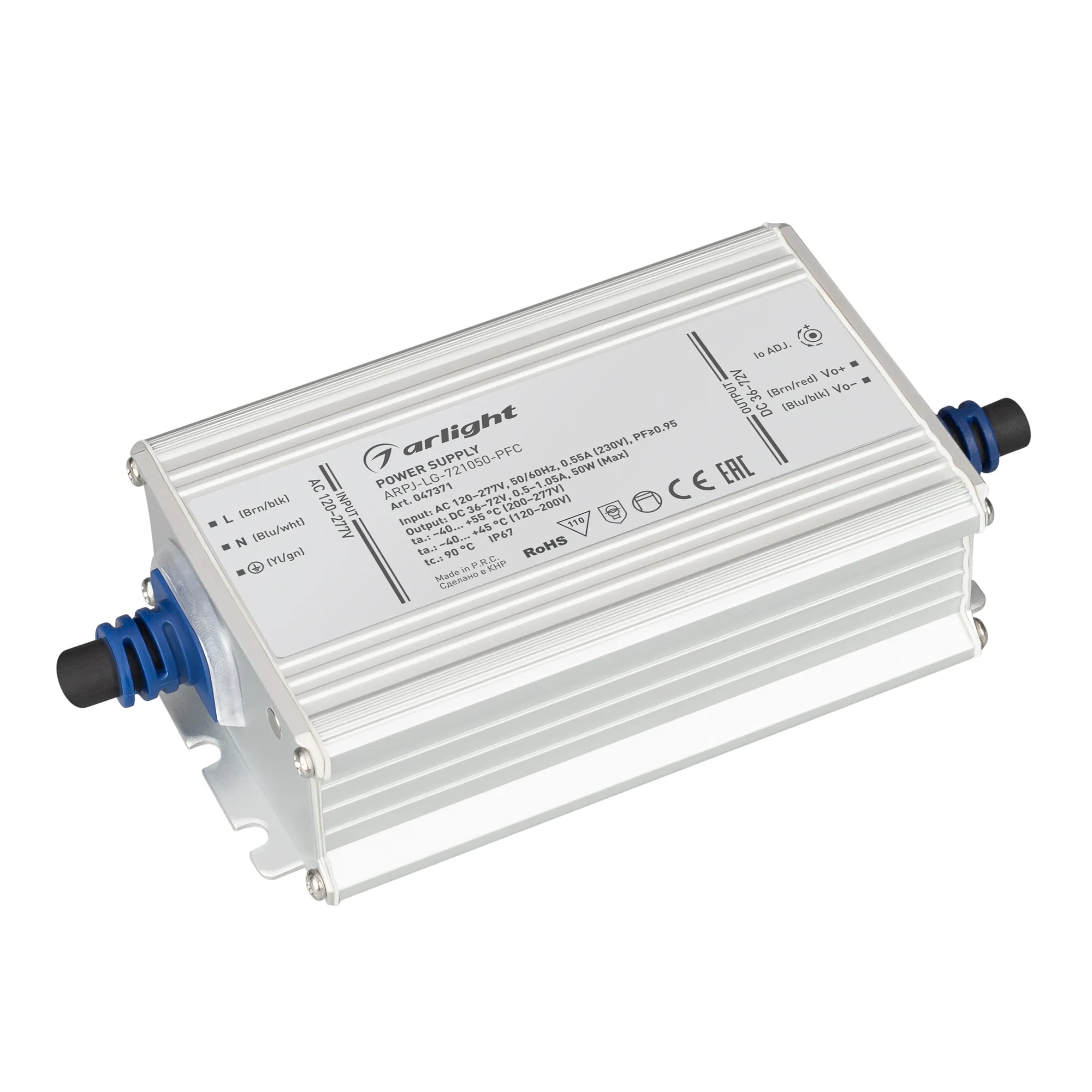 Блок питания ARPJ-LG-721050-PFC (50W, 36-72V, 0.5-1.05A) (Arlight, IP67 Металл, 5 лет) - Изображение