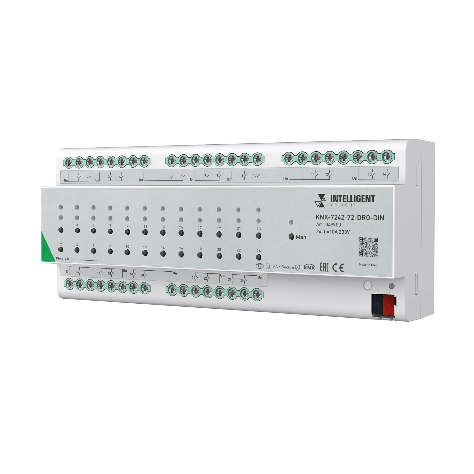 INTELLIGENT ARLIGHT Релейный модуль KNX-7242-72-DRO-DIN Grey (BUS, 24x10A) (IARL, IP20 Пластик, 2 года) - Изображение