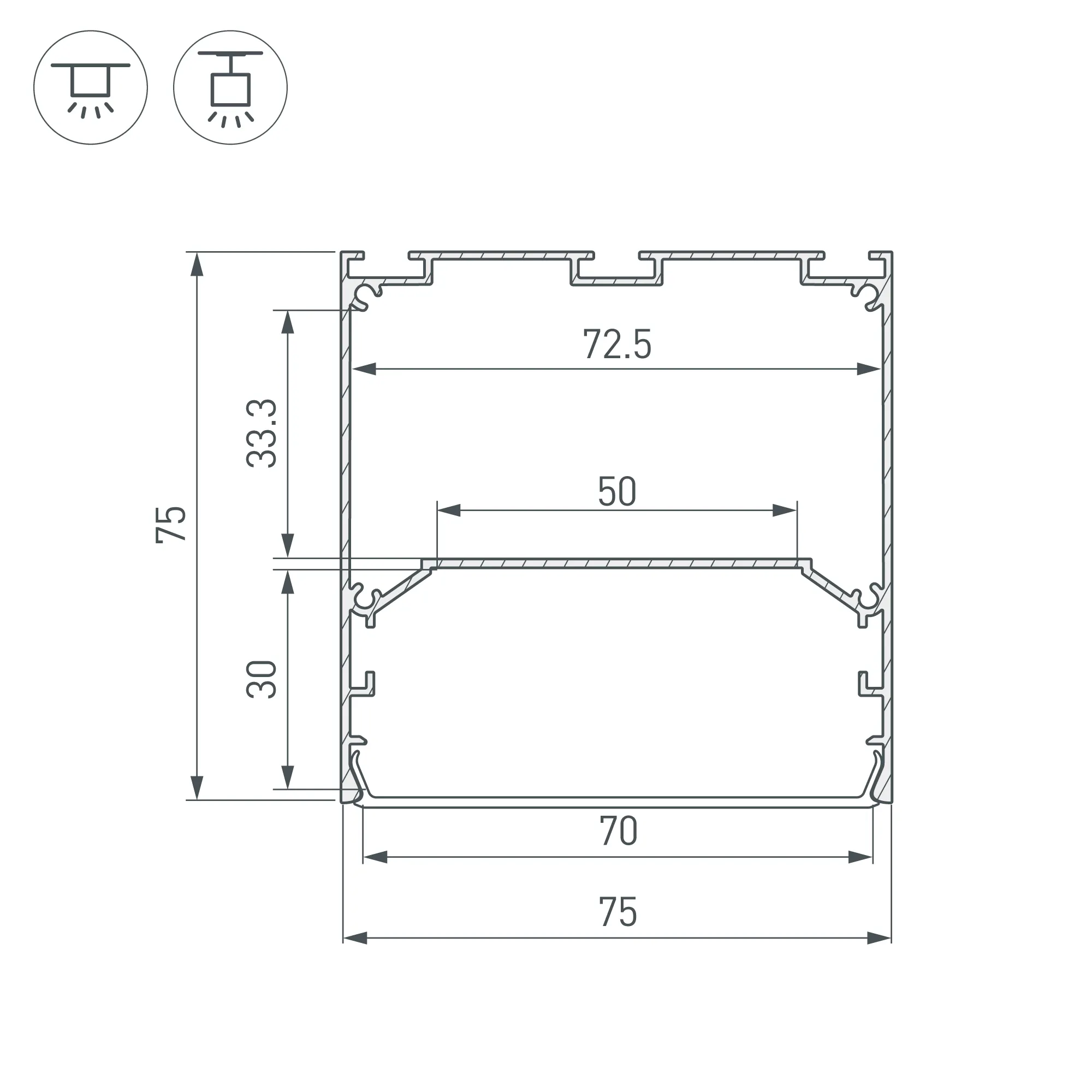 Профиль LINE-S-7575-3000 WHITE (Arlight, Алюминий) - Изображение