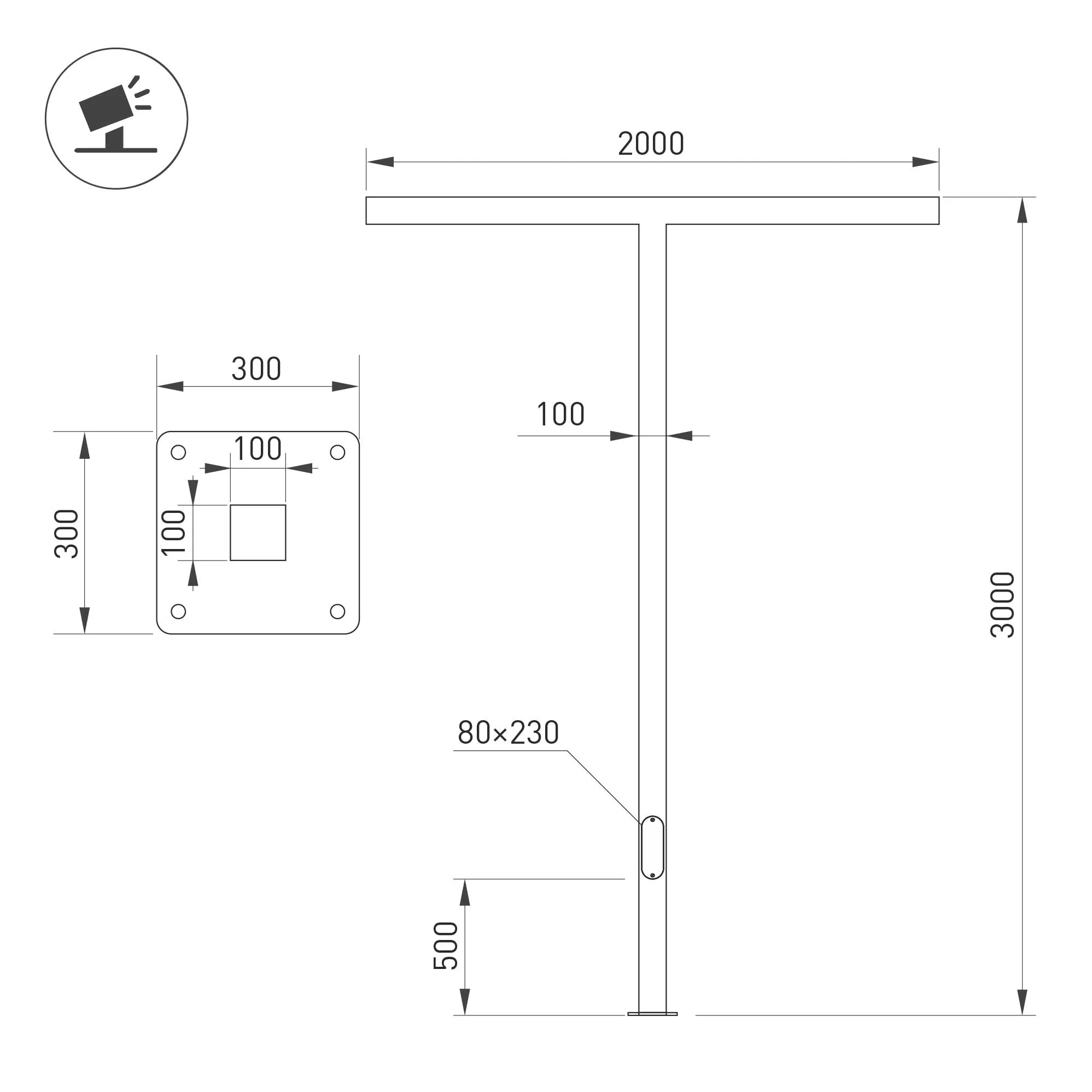 Опора OXOR-STER-T-2000x100x100-L3000-100W Warm3000 (BK, 230V) IP65 (Arlight, Сталь) - Изображение