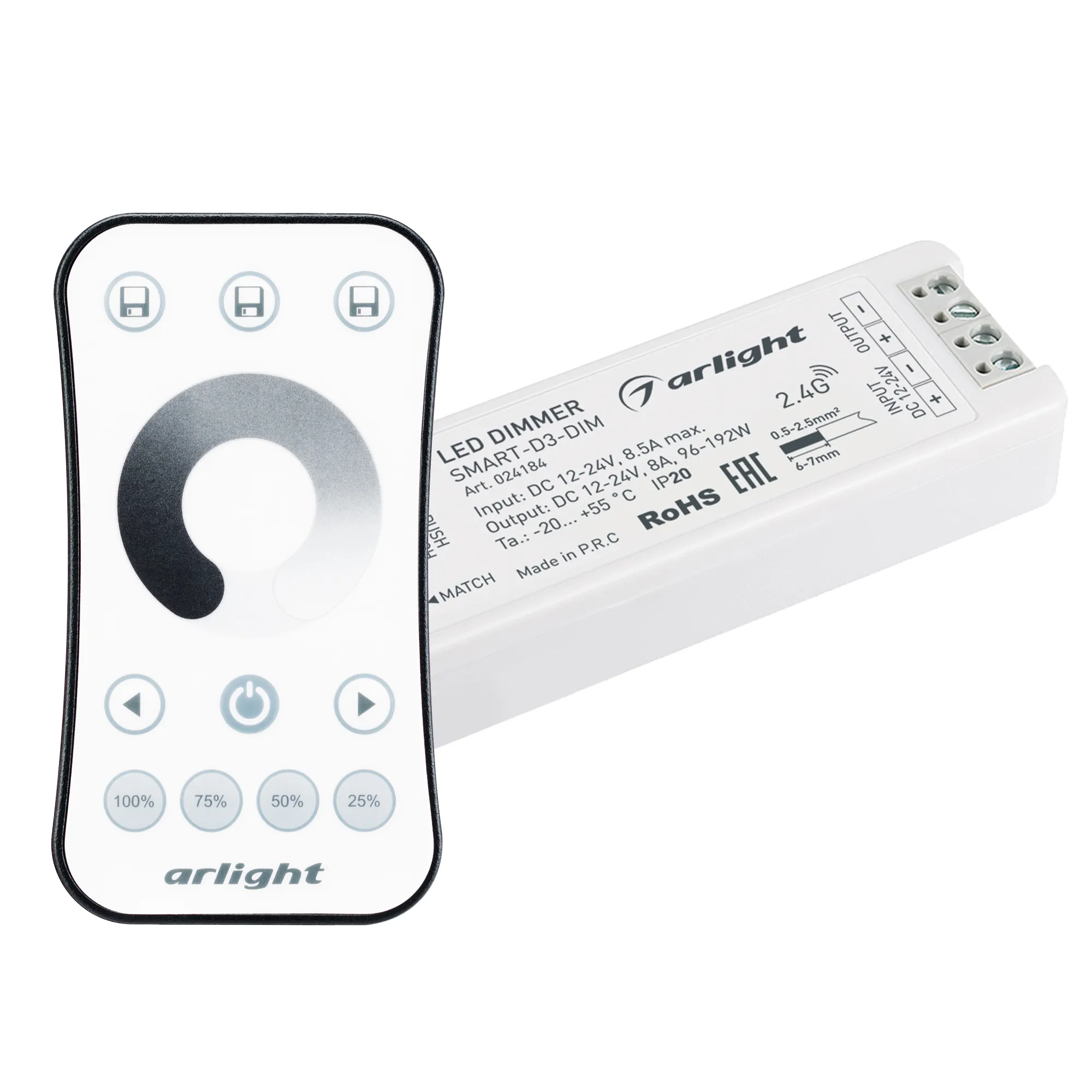 Диммер SMART-DIM-SET-RING (12-24V, 1x8A, ПДУ 2.4G) (Arlight, IP20 Пластик, 5 лет) - Изображение