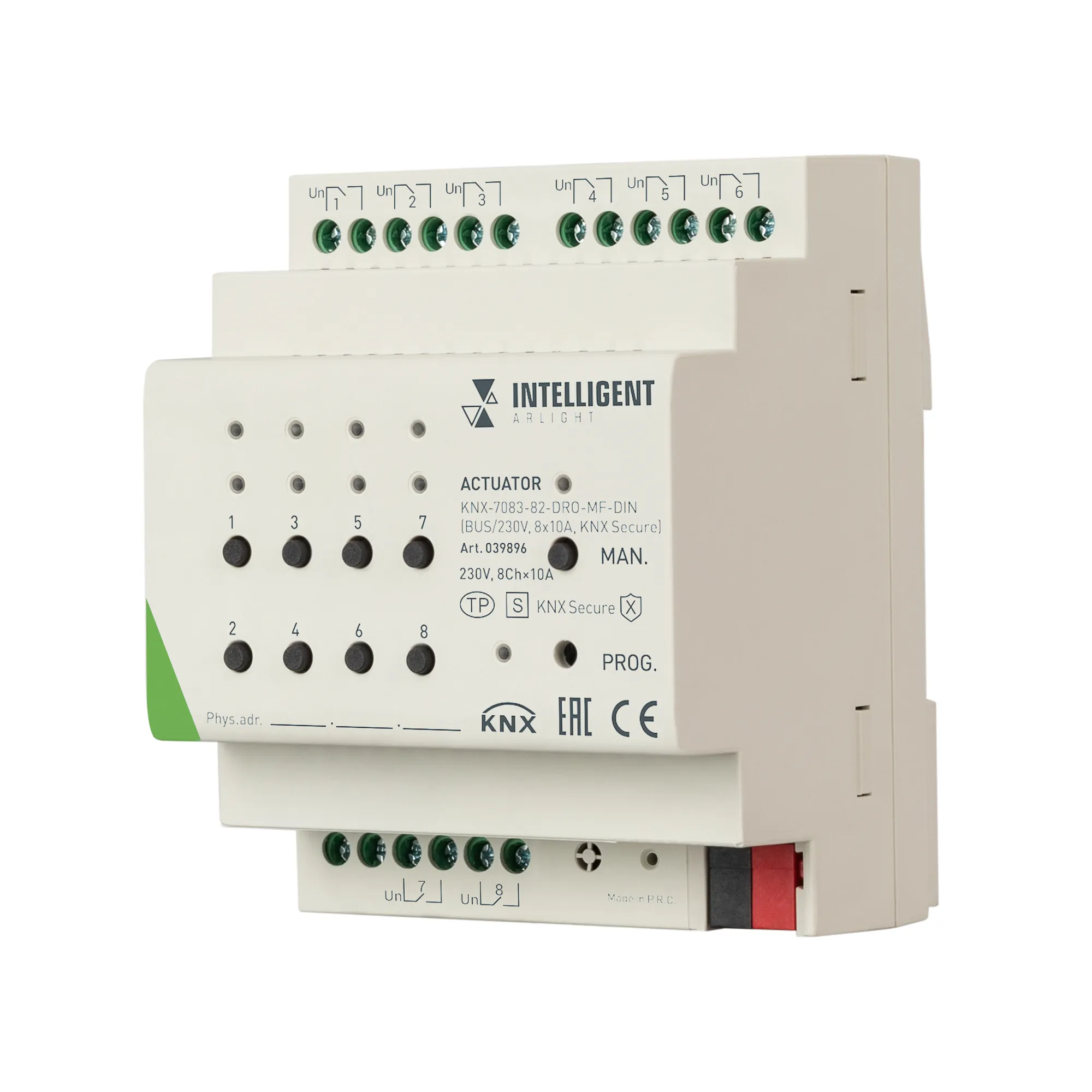 INTELLIGENT ARLIGHT Актуатор KNX-7083-82-DRO-MF-DIN (BUS/230V, 8x10А, KNX Secure)  (IARL, IP20 Пластик, 2 года) - Изображение