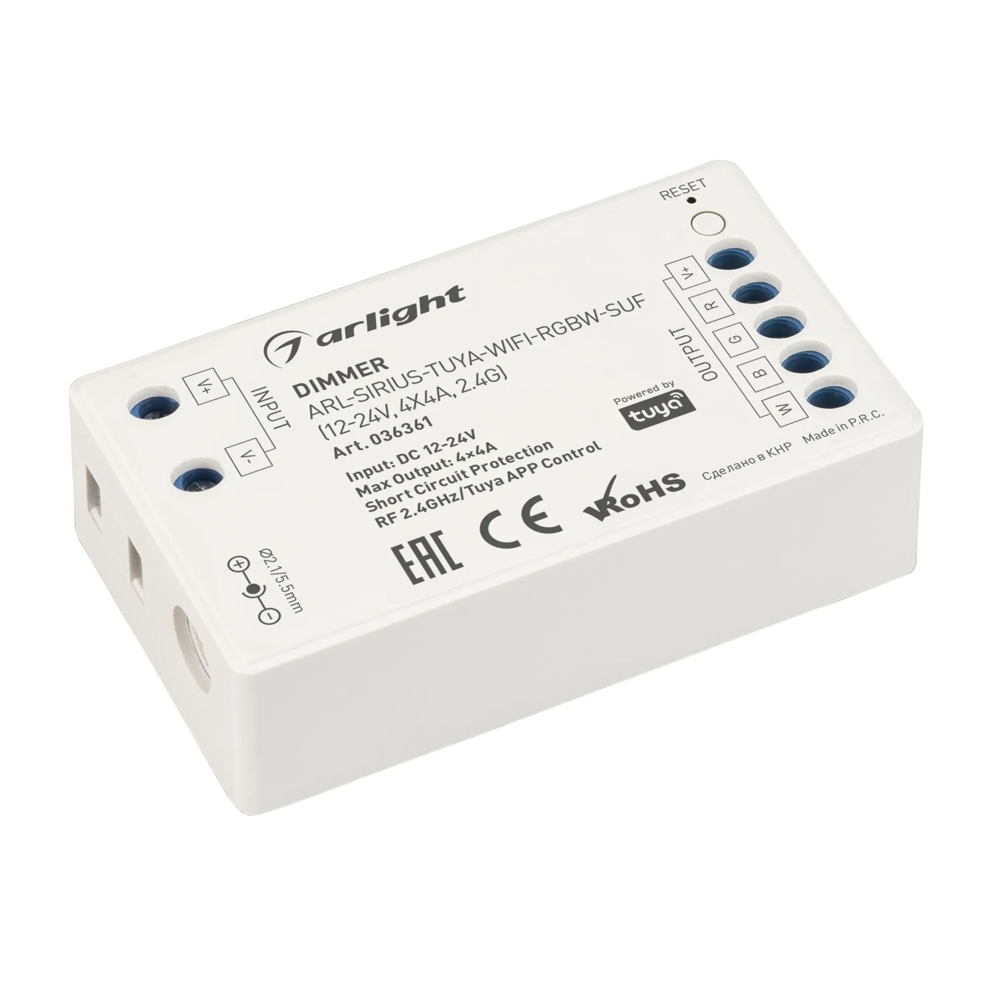 Диммер ARL-SIRIUS-TUYA-WIFI-RGBW-SUF (12-24V, 4x4A, 2.4G) (Arlight, IP20 Пластик, 3 года) - Изображение