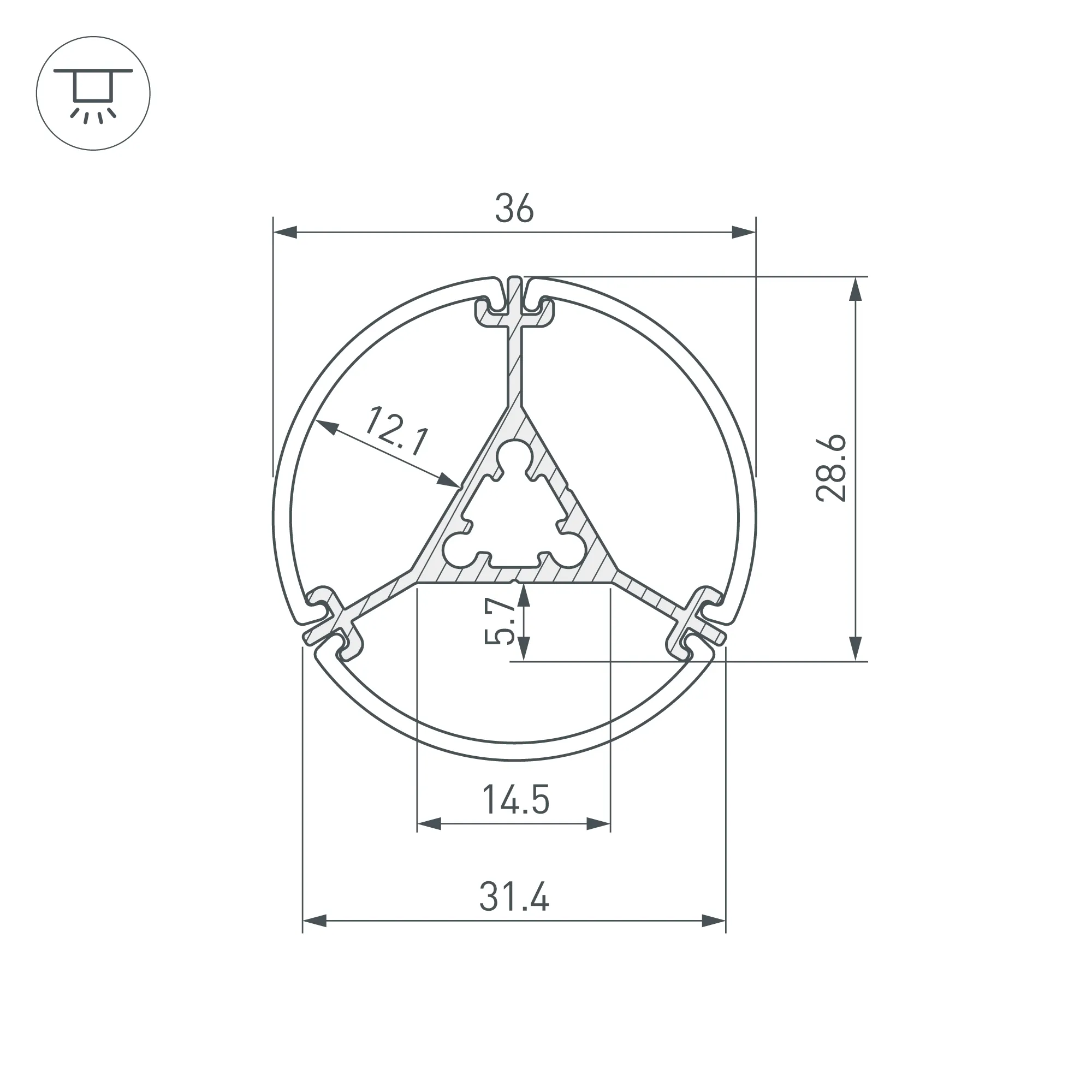 Профиль ROUND-D36-360-2500 ANOD BLACK (Arlight, Алюминий) - Изображение