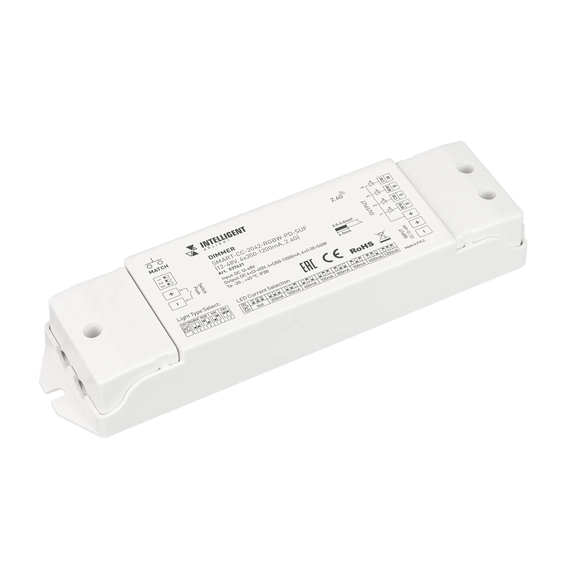 INTELLIGENT ARLIGHT Диммер SMART-CC-2042-RGBW-PD-SUF (12-48V, 4x350-1200mA, 2.4G) (IARL, IP20 Пластик, 5 лет) - Изображение