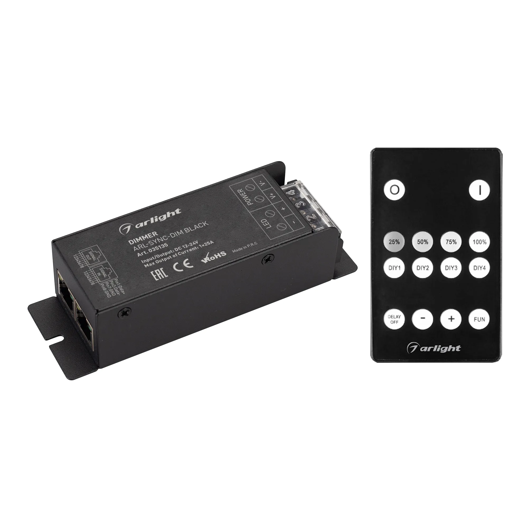 Диммер ARL-SYNC-DIM Black (12-24V, 1x25A, ПДУ 14кн, RF, RJ45) (Arlight, IP20 Металл, 3 года) - Изображение